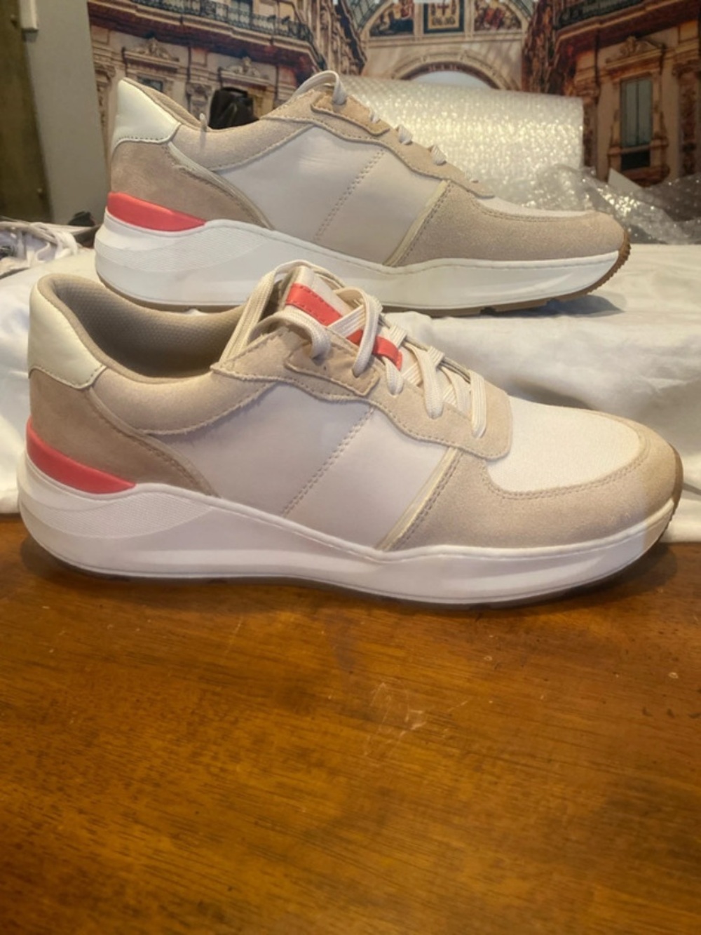 Naturalizer Beige, White and Coral Accent Women's Sneakers